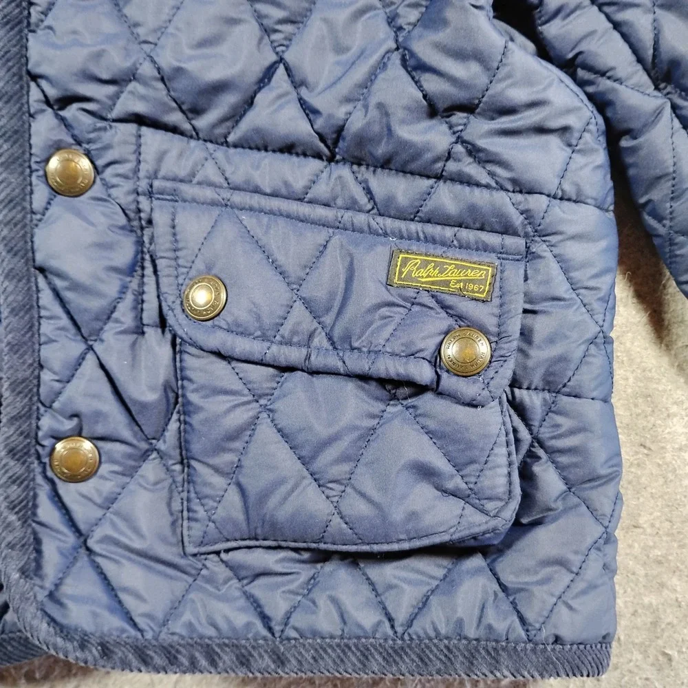 Polo Ralph Lauren Kids Quilted Barn Jacket Toddler 3T Navy Blue Corduroy Trim